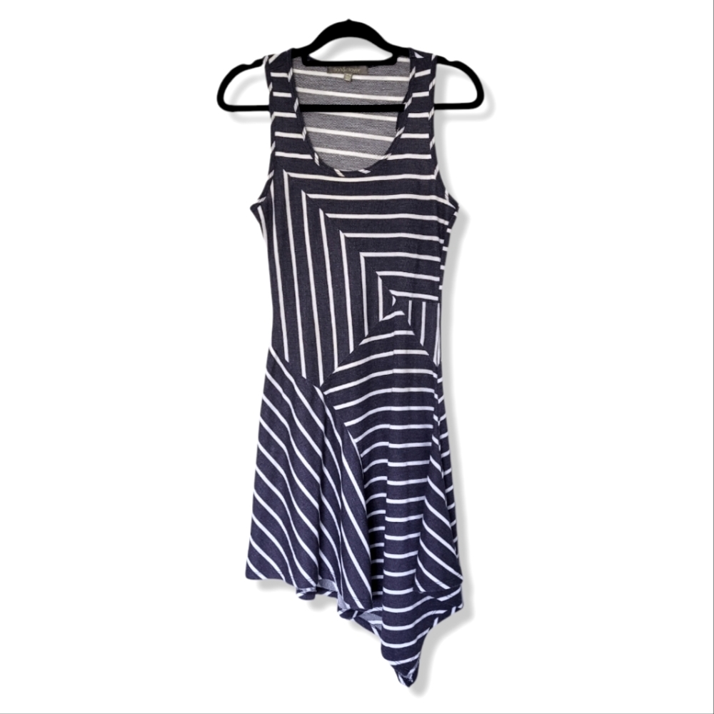Finn & Clover Nautical A Symmetric Navy White Geometric Striped Sleeveless Dress